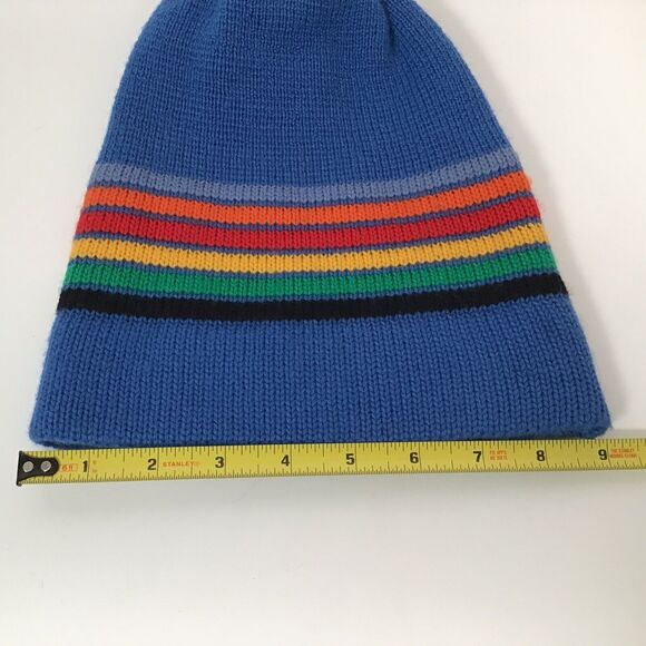 Vintage Meister Knit Beanie Ski Hat 100% New Wool Rainbow Stripe Pompom Ball - Picture 2 of 8